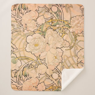 Couverture Sherpa Alfonse Mucha Art Nouveau Peonies
