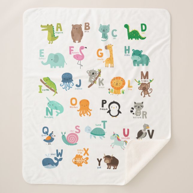 Couverture Sherpa Alphabet de doodle animal (Devant)