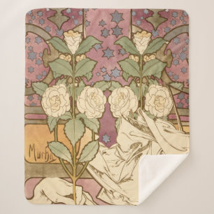 Couverture Sherpa Alphonse Mucha Étoiles Élégantes Art Nouveau Camél