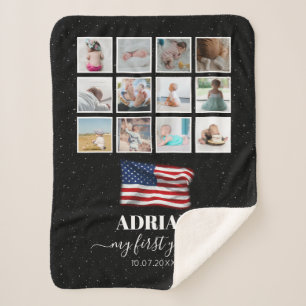 Couverture Sherpa American Flag Baby First Year Photo Collage