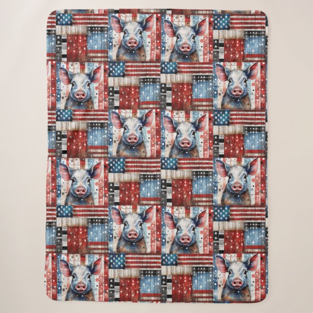 Couverture Sherpa American Pig Farm art populaire (Devant)