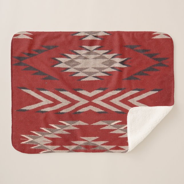 Couverture Sherpa Amérindien Motif rouge du sud-ouest (Devant (Horizontal))