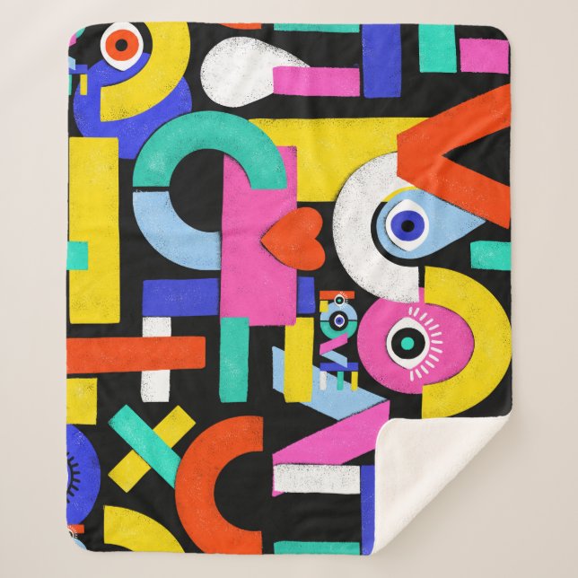 Couverture Sherpa Amour Abstrait, yeux : motif coloré (Devant)