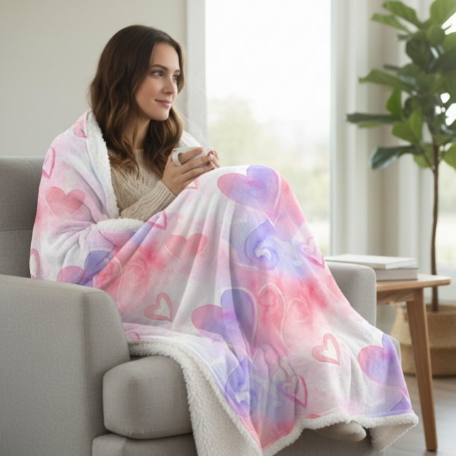 Couverture Sherpa Amour de lavis pastel rose violet cœur (Créateur téléchargé)