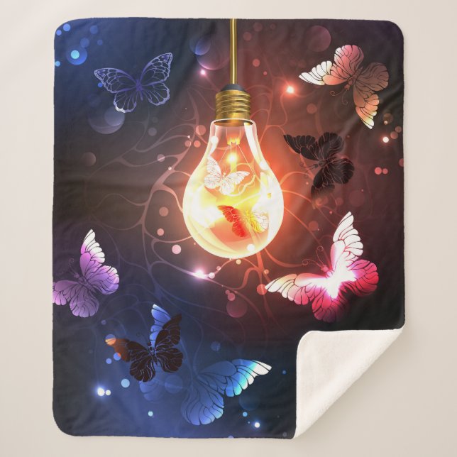 Couverture Sherpa Ampoule lumineuse avec papillons nocturnes (Devant)