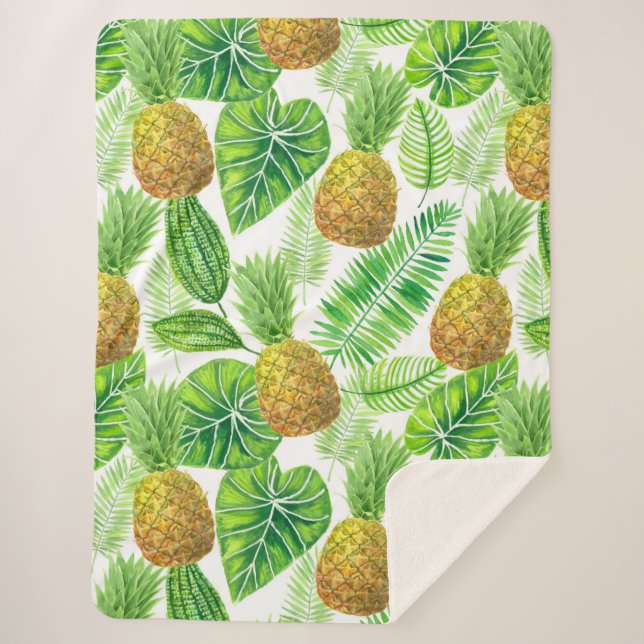 Couverture Sherpa Ananas et feuilles tropicaux (Devant)