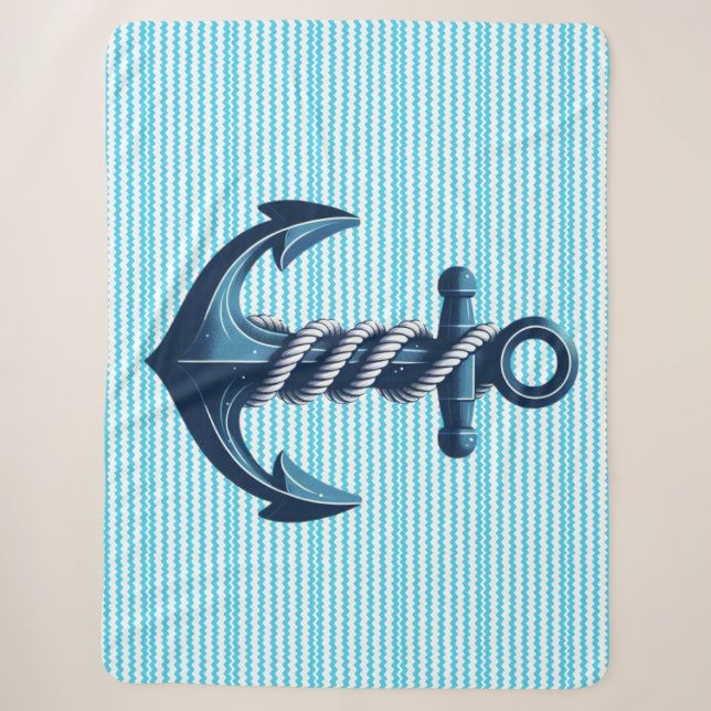Couverture Sherpa Ancrage bleu avec vagues bleues (Devant)