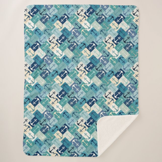 Couverture Sherpa ancre bleu en chevron (Devant)