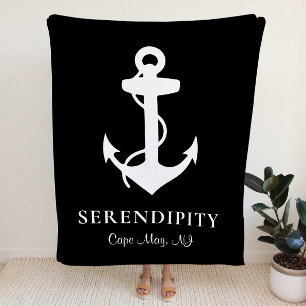 Couverture Sherpa Ancre de bateau Noir personnalisé