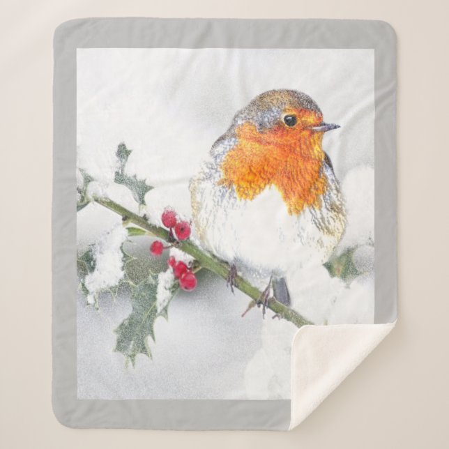 Couverture Sherpa Anglais Robin Bird Winter Snow Bird Wildlife (Devant)