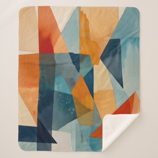 Couverture Sherpa Angles Abstraits de bleu et d'orange (Devant)