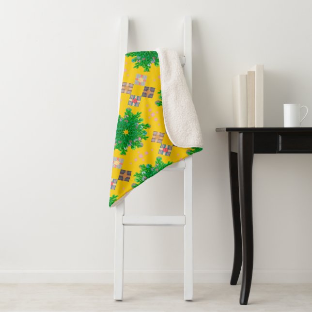 Couverture Sherpa Angles Vue oeil Canvas Geo soleil Jaune (En situation)