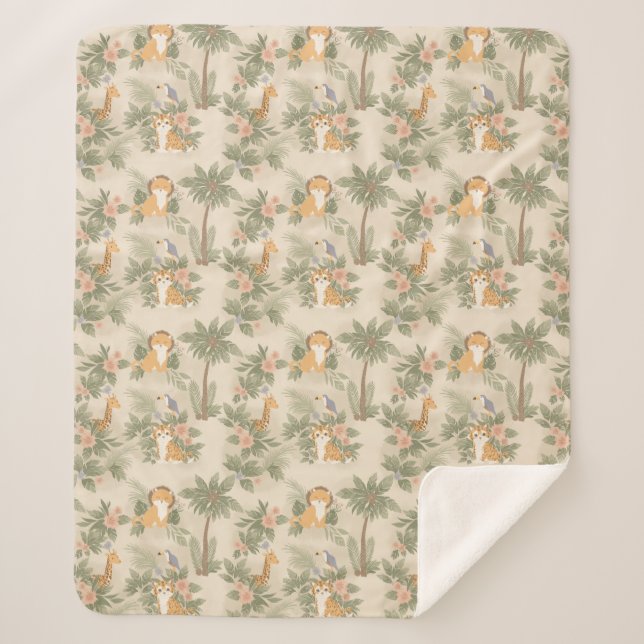 Couverture Sherpa Animaux de jungle en aquarelle pour la nurserie (Devant)