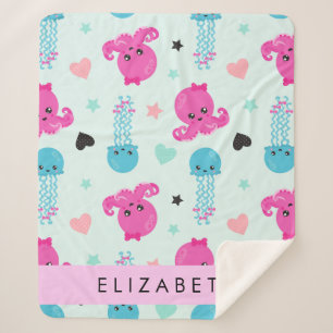 Couverture Sherpa Animaux de mer, poulpe, méduse, Coeurs, Votre nom