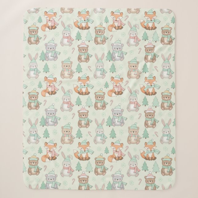 Couverture Sherpa Animaux de Noël mignons motif sans couture (Devant)