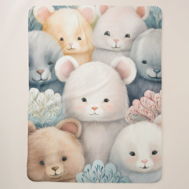 Couverture Sherpa Animaux mignons Pastel personnalisables pour bébé (Devant)