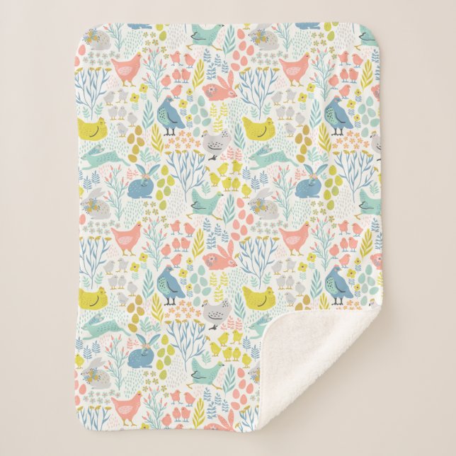 Couverture Sherpa Animaux Pastel du printemps (Devant)