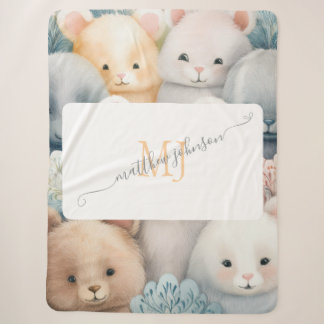 Couverture Sherpa Animaux Pastel personnalisables avec nom et monogr
