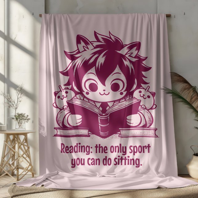 Couverture Sherpa Anime Catboy lit un livre et une citation drôle (Créateur téléchargé)
