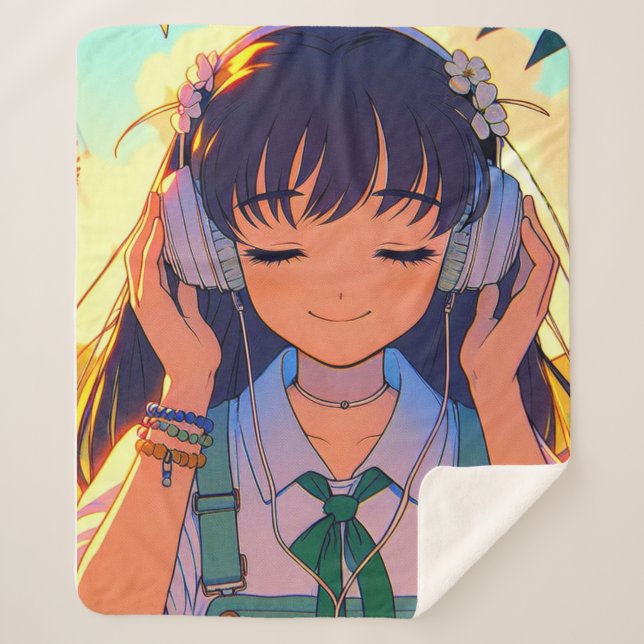 Couverture Sherpa Anime Girl Écouter la musique (Devant)