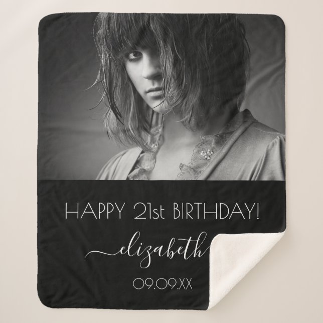 Couverture Sherpa Anniversaire noir blanc photo moderne (Devant)