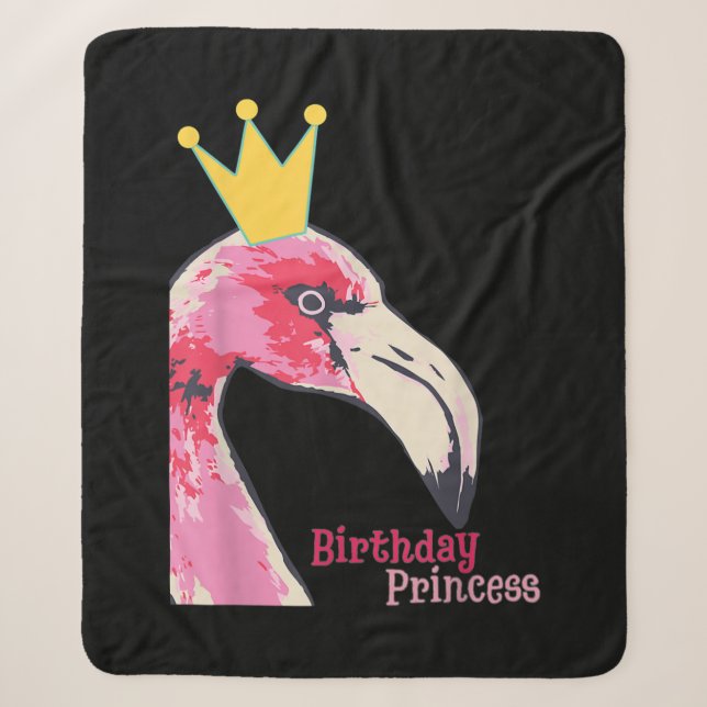Couverture Sherpa Anniversaire Princesse Flamant rose fille | Flaman (Devant)