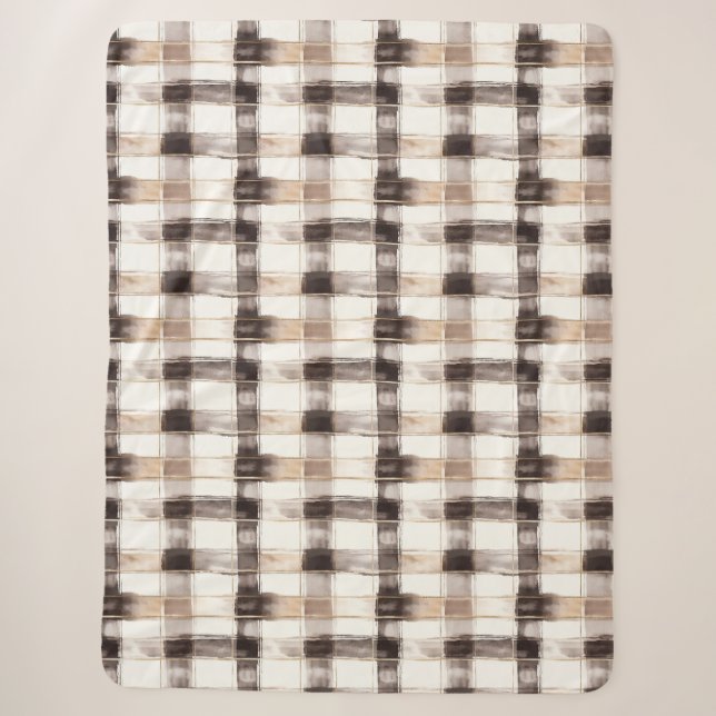 Couverture Sherpa Anniversaire Rayures Carreaux Marron Crème (Devant)