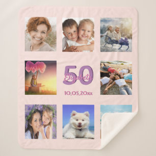 Couverture Sherpa Anniversaire rose or blush photo collage nom