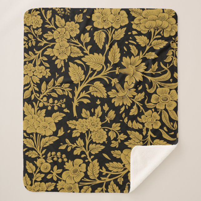 Couverture Sherpa Antique Gold Floral Indian Lac-work Black Pattern (Devant)