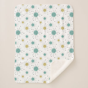 Couverture Sherpa Aqua Bleu Jaune Motif atomique du milieu du siècle
