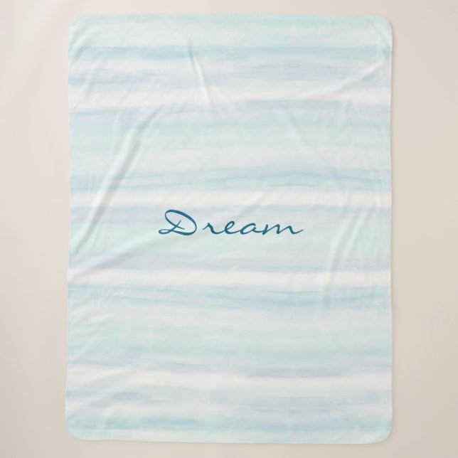 Couverture Sherpa Aqua Bleu Menthe Blanc Rayures Aquarelle   (Devant)