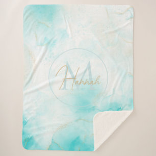 Couverture Sherpa Aqua Gold moderne Encre d'alcool Art Aquarelle Océ