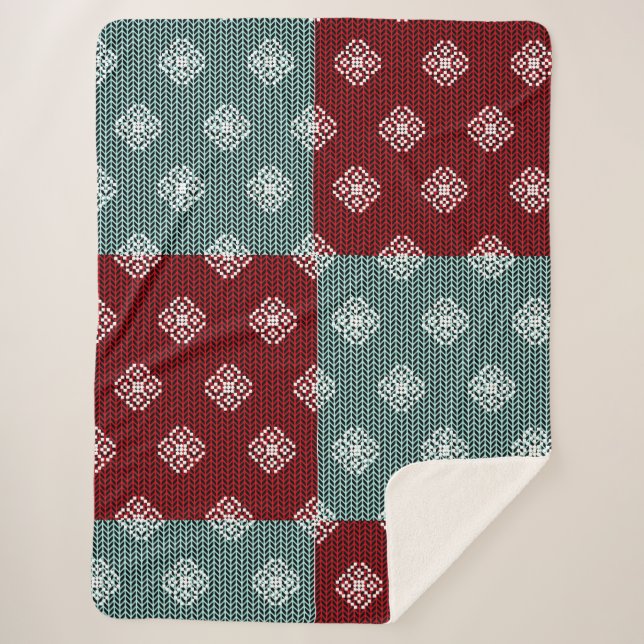 Couverture Sherpa Aqua Green/Rouge Patchwork Sherpa Blanket (Devant)