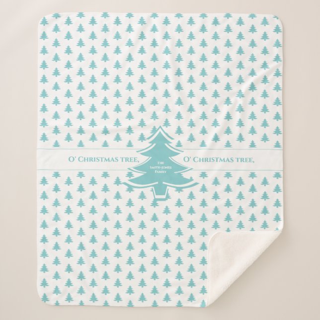 Couverture Sherpa Aqua & White Iconic Christmas Tree Motif (Devant)