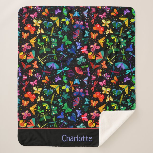 Couverture Sherpa Aquarelle Arc-en-ciel Papillons Enfants Personnali (Devant)