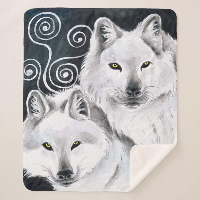 Couverture Sherpa Aquarelle arctique de loups (Devant)