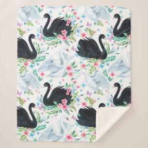 Couverture Sherpa Aquarelle blanc et noir lac de cygne transparent p