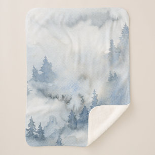 Couverture Sherpa Aquarelle bleu foncé Forêt Abstraite