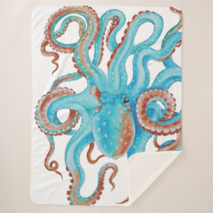 Couverture Sherpa Aquarelle bleue pâle octopique Turquoise