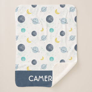 Couverture Sherpa Aquarelle Blue Space Planet Motif