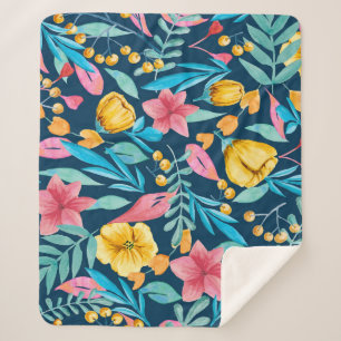 Couverture Sherpa Aquarelle botanique : fleurs, ornement feuille.