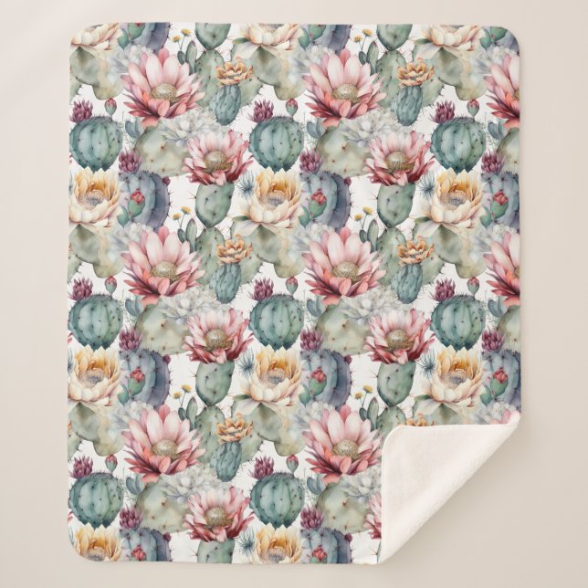 Couverture Sherpa Aquarelle Cactus en fleurs Succulents (Devant)