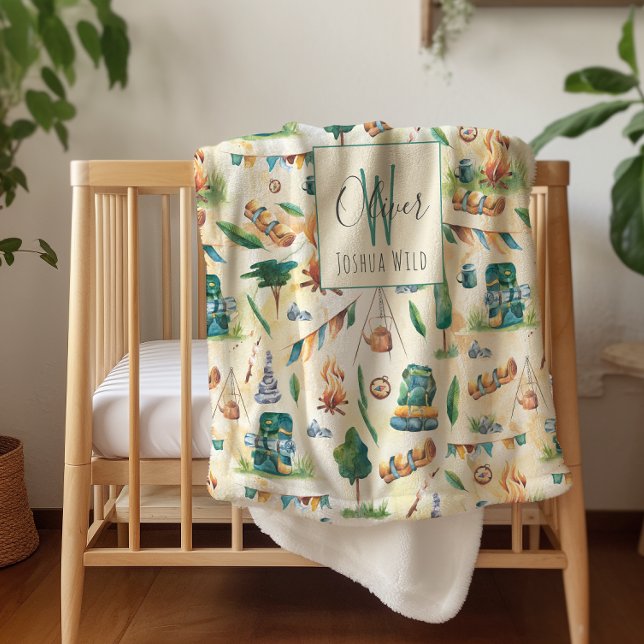 Couverture Sherpa Aquarelle Camping Monogramme Motif illustré (Créateur téléchargé)