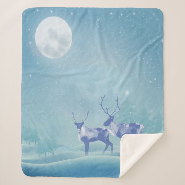 Couverture Sherpa Aquarelle Cariboo Animal Faune Nature Art (Devant)