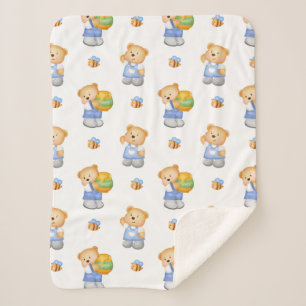 Couverture Sherpa Aquarelle Carton mou Ours en peluche pour enfants