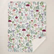 Aquarelle Champignons et verdure feuille motif