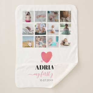Couverture Sherpa Aquarelle Coeur bébé première année photo Collage