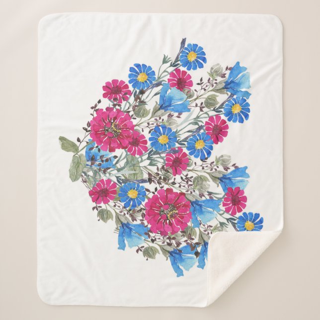 Couverture Sherpa Aquarelle coeur fleuri, arang fleur sauvage lumine (Devant)