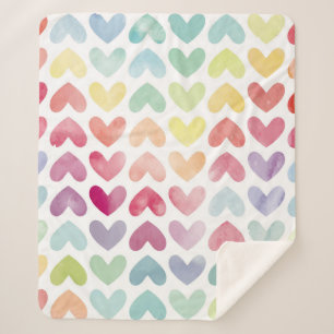 Couverture Sherpa Aquarelle colorée incolore peint coeur patter