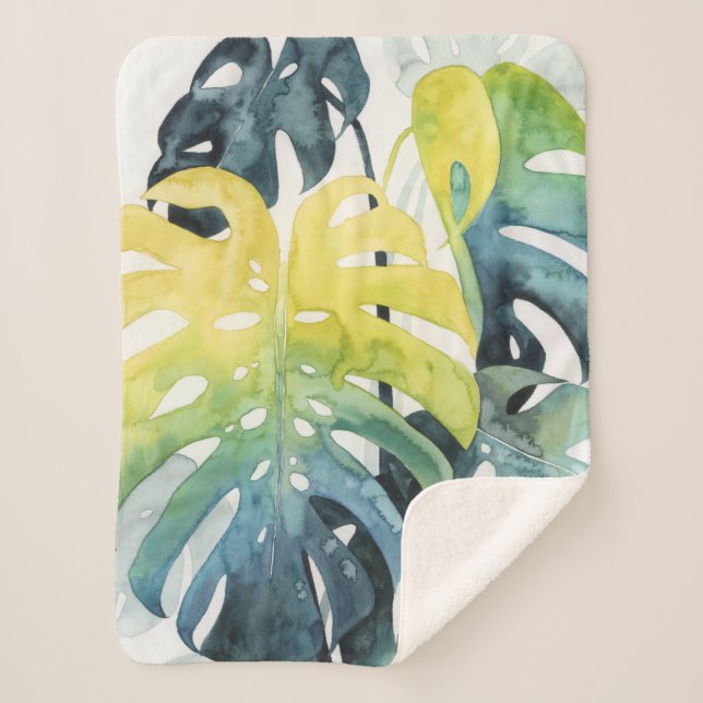 Couverture Sherpa Aquarelle Coucher de soleil Palm Tree Feuilles (Devant)